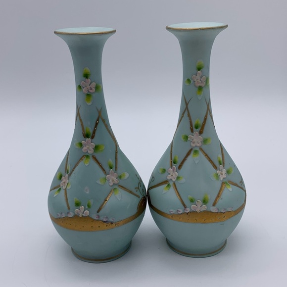 Pair Of MCM Victorian Style Hand Painted LENWILE CHINA Vases ARDALT JAPAN #6847A - Picture 10 of 12